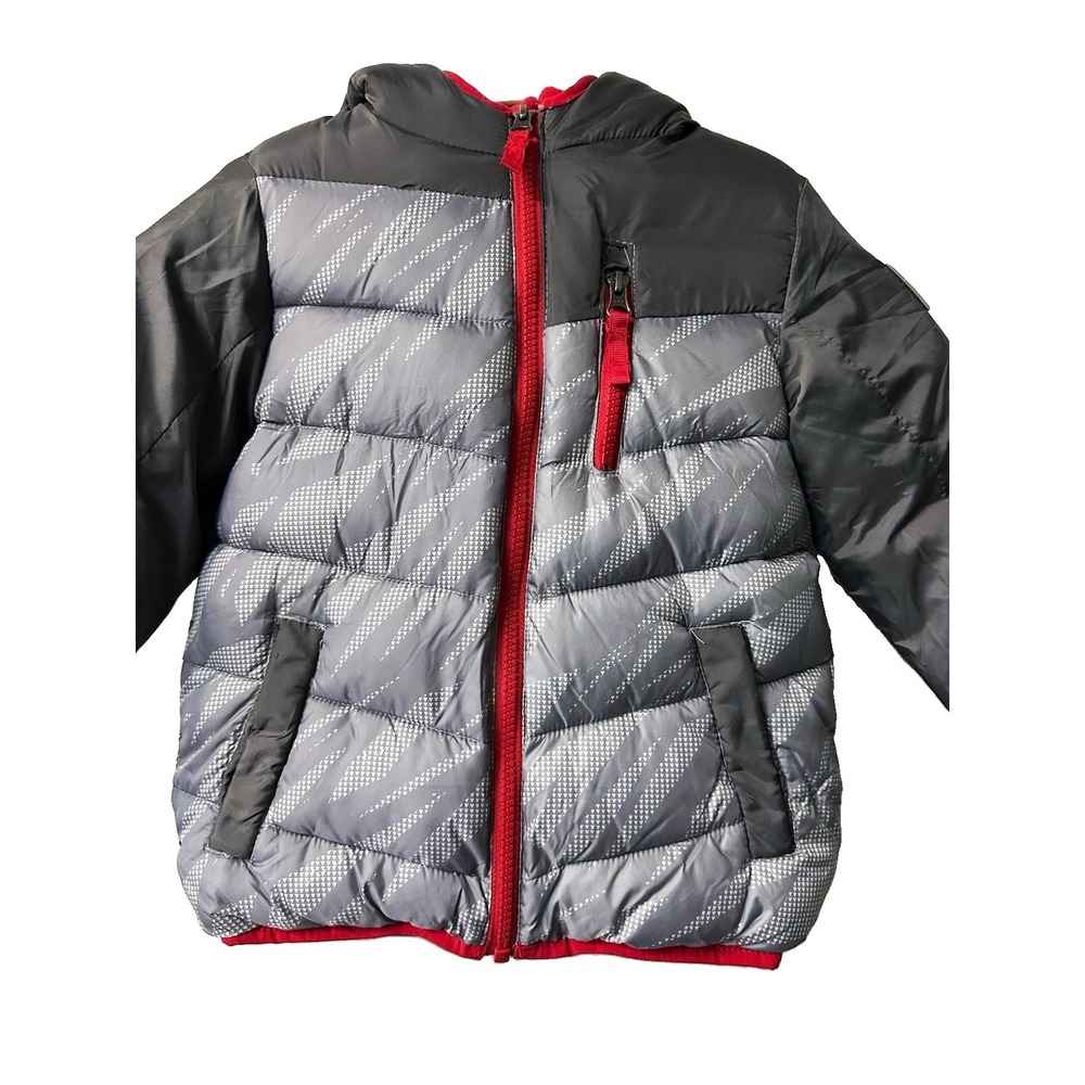 NWOT Snozu Toddler Boy 3T Winter Puffer Jacket Coat Fleece Lined Grey Red + Hat